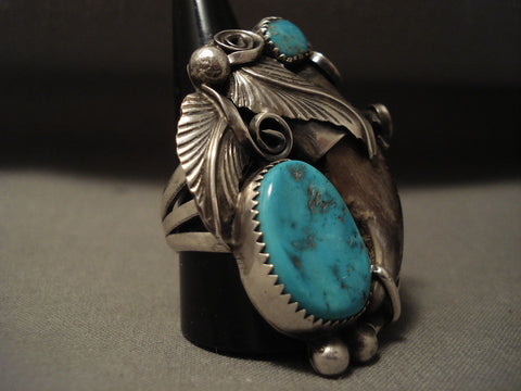 Huge Vintage Navajo Turquoise Silver Garden Ring Old