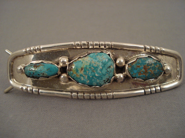 Famous Kee Joe Benally Turquoise Vintage Navajo Silver Hair Barrette