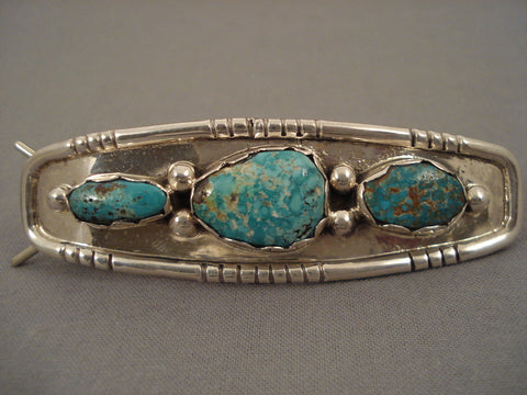 Famous Kee Joe Benally Turquoise Vintage Navajo Silver Hair Barrette