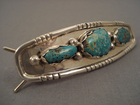 Famous Kee Joe Benally Turquoise Vintage Navajo Silver Hair Barrette