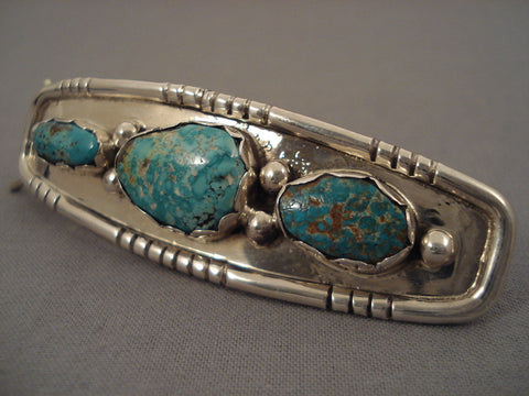 Famous Kee Joe Benally Turquoise Vintage Navajo Silver Hair Barrette
