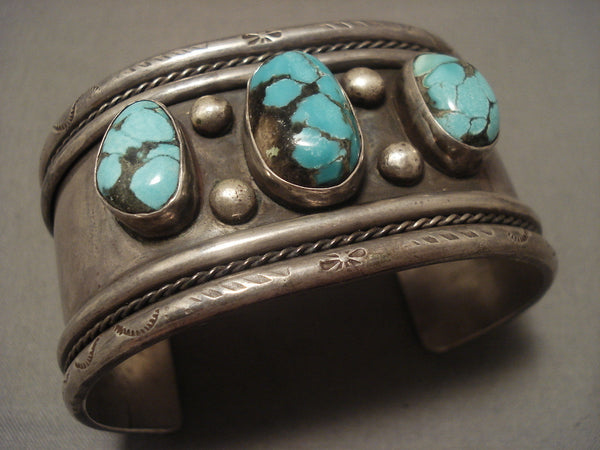Museum Vintage Navajo domed Bisbee Turquoise Silver Bracelet Old Vtg