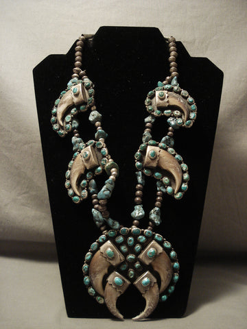 The Best Vintage Navajo Turquoise Silver Real Squash Blossom Necklace Old