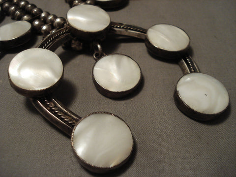 The Buiggest And Best Vintage Navajo Mother Pearl Silver Squash Blossom Necklace