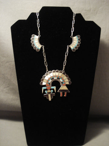 Earlier 1900's Vintage Zuni Turquoise Silver Necklace Old