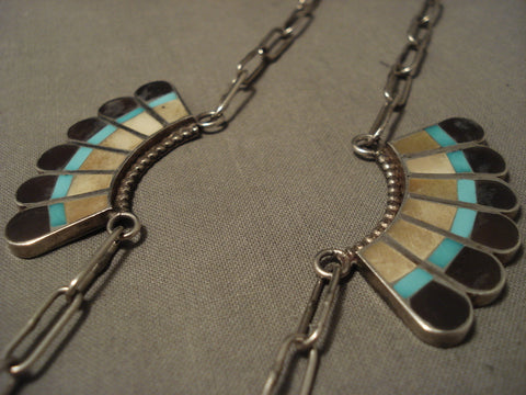 Earlier 1900's Vintage Zuni Turquoise Silver Necklace Old