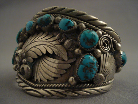 Museum Vintage feather Leaf Silver Turquoise Bracelet