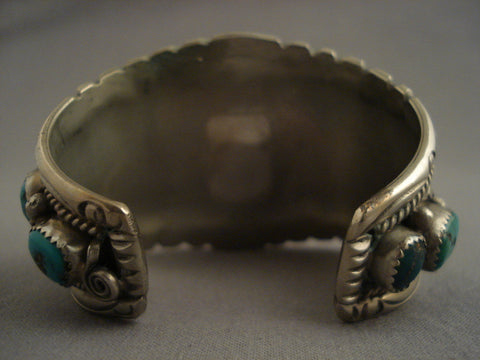 Museum Vintage feather Leaf Silver Turquoise Bracelet