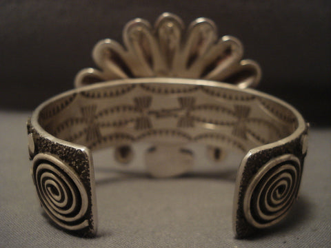 Huge Vintage Navajo Kachina Bisbee Turquoise Silver Bracelet Old Vtg Cuff