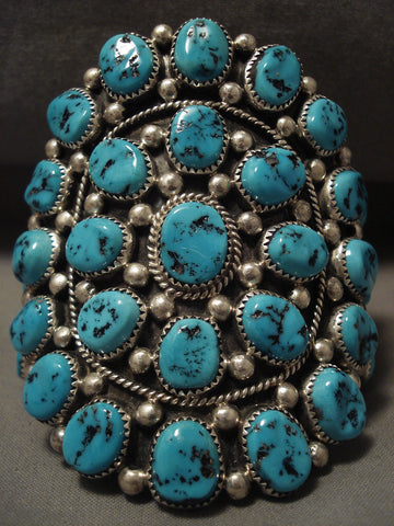 Chunky Dunk Vintage Navajo 136 Gram Turquoise Silver Bracelet Old