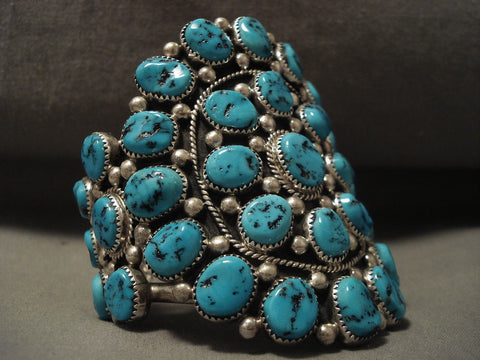 Chunky Dunk Vintage Navajo 136 Gram Turquoise Silver Bracelet Old