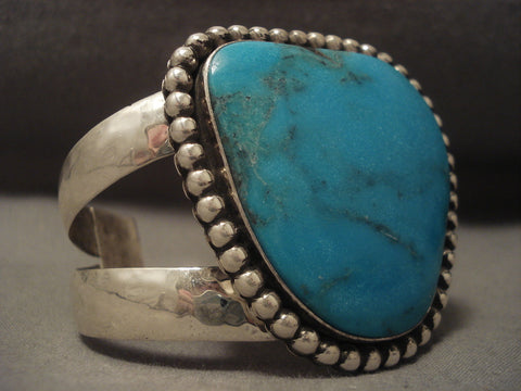 Museum Modernistic Navajo Blue Diamond Turquoise Silver Bracelet