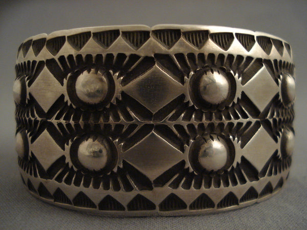 Wide Deep Stamp Vintage Navajo Silver Bracelet