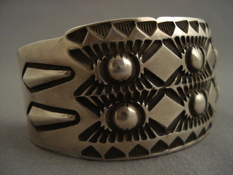 Wide Deep Stamp Vintage Navajo Silver Bracelet