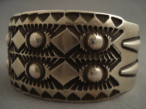 Wide Deep Stamp Vintage Navajo Silver Bracelet