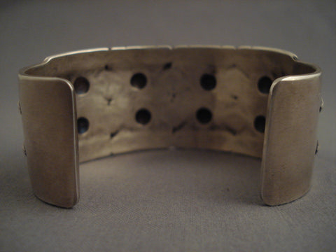 Wide Deep Stamp Vintage Navajo Silver Bracelet