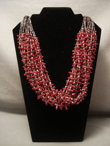 Fabulous Modernistic Navajo Deep Coral 20 Strand Necklace