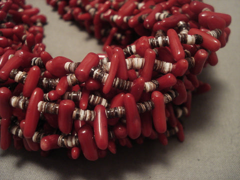 Fabulous Modernistic Navajo Deep Coral 20 Strand Necklace