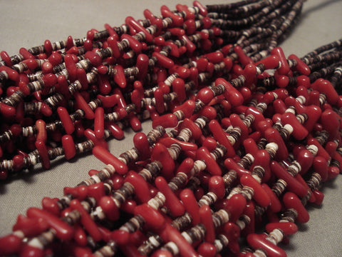 Fabulous Modernistic Navajo Deep Coral 20 Strand Necklace