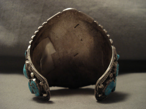 Whopping Vintage Navajo Towering Turquoise Nugget Silver Bracelet Old