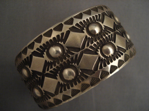 Wide Deep Stamp Vintage Navajo Silver Bracelet