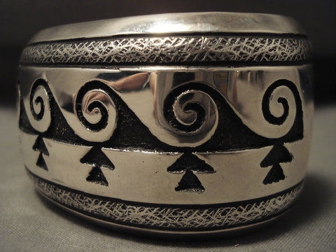 Museum Wide Vintage Navajo Thomas Singer Wave Silver Bracelet Old