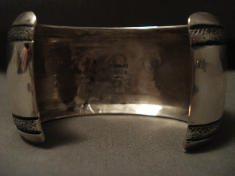 Museum Wide Vintage Navajo Thomas Singer Wave Silver Bracelet Old