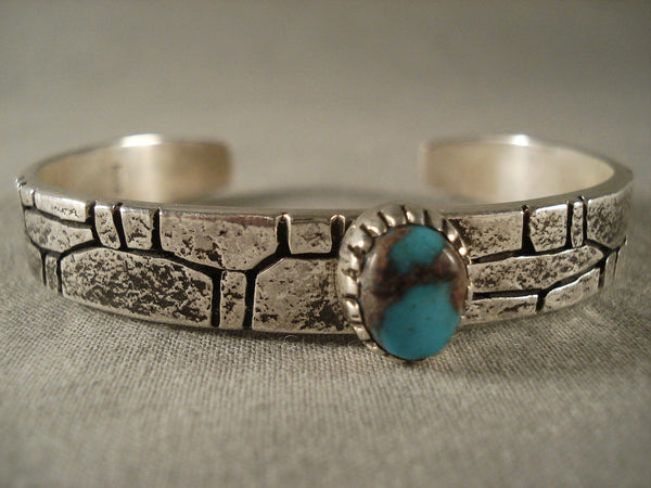 Important Vintage Kee Yazzie Bisbee Turquoise silver Stone Wall Bracelet