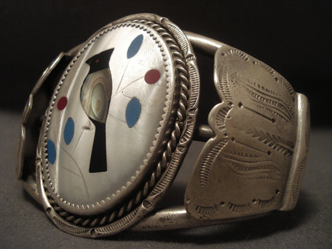 Huge Huge Huge Old Zuni Bird Silver Bracelet Old Vtg Cuff