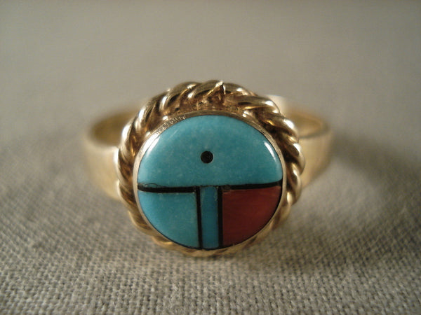 14k Gold Zuni Turquoise Sun Ring