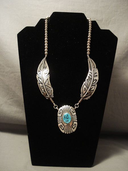 Very Rare 'Old Hallmark' Vintage Navajo Thomas Silver Turquoise Necklace