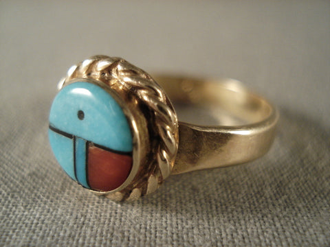 14k Gold Zuni Turquoise Sun Ring