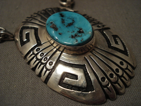 Very Rare 'Old Hallmark' Vintage Navajo Thomas Silver Turquoise Necklace