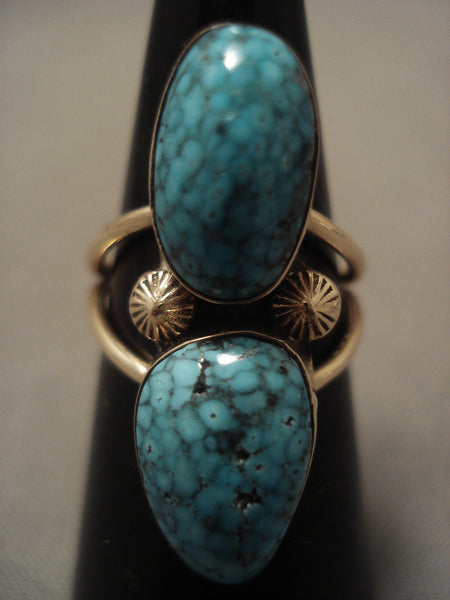 Important Vintage Navajo Emma Lincoln Lone Mountain Turquoise 14k Gold Ring