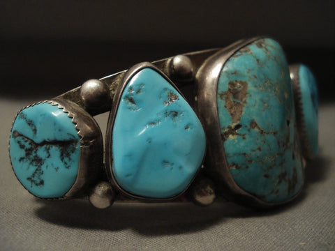 Earlier Vintage Avajo Ingot Silver Turquoise Bracelet Old