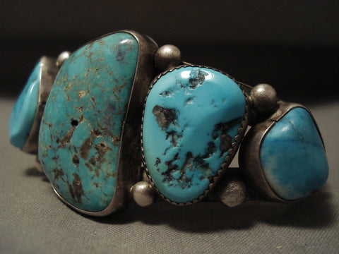 Earlier Vintage Avajo Ingot Silver Turquoise Bracelet Old