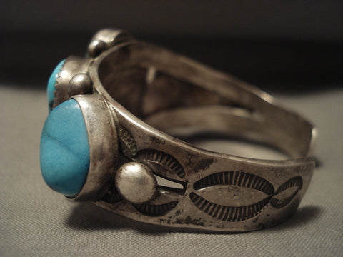 Earlier Vintage Avajo Ingot Silver Turquoise Bracelet Old