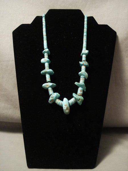 Early Vintage Navajo Number 8 #8 Turquoise Nugget Necklace Old Vtg Antique