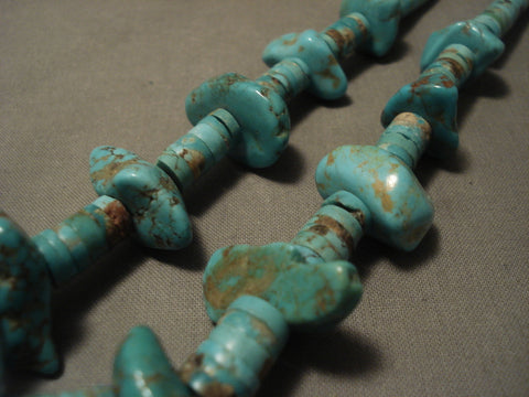 Early Vintage Navajo Number 8 #8 Turquoise Nugget Necklace Old Vtg Antique