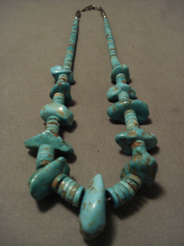 Early Vintage Navajo Number 8 #8 Turquoise Nugget Necklace Old Vtg Antique