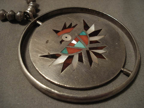 The Best Vintage Zuni 'Rotating Medallion' Silver Inlaid Necklace Old Antique