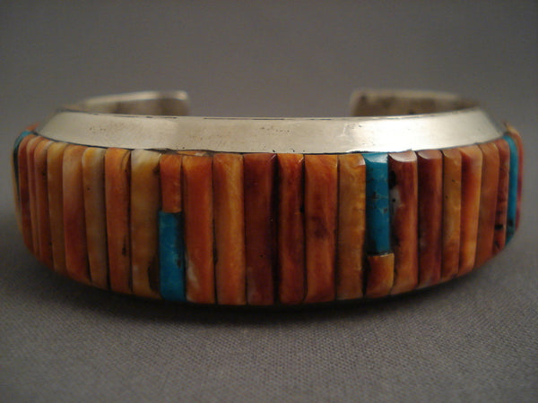 Fabulous Modernstic Navajo Shell Inlay Silver Bracelet