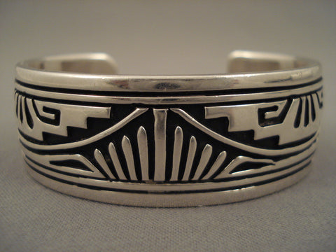 Quality Intense Geomtrics Vintage Navajo Silver Bracelet