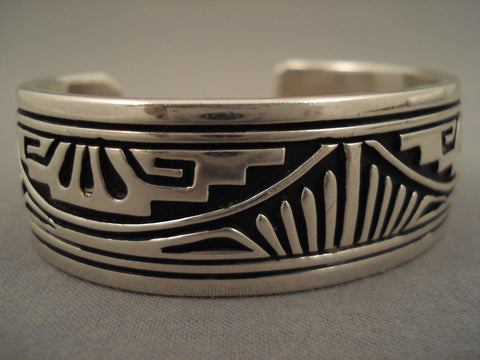 Quality Intense Geomtrics Vintage Navajo Silver Bracelet