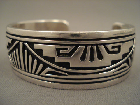 Quality Intense Geomtrics Vintage Navajo Silver Bracelet