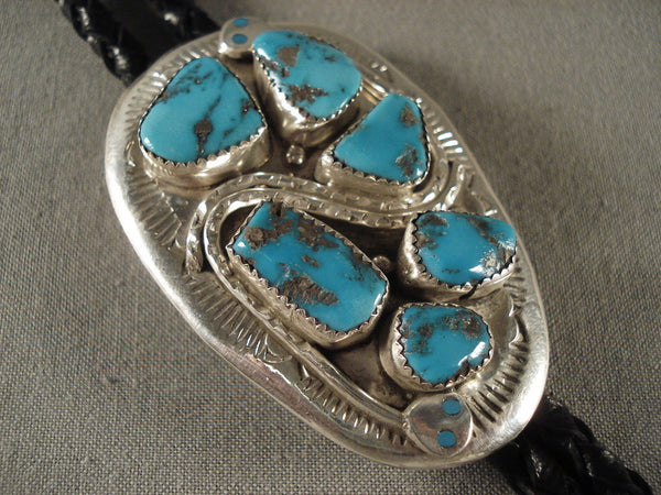 Unique Vintage Zuni Snake Turquoise Silver Bolo Tie