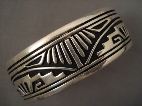 Quality Intense Geomtrics Vintage Navajo Silver Bracelet