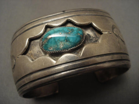 Big And Old Vintage Navajo Starred Shadowbox Silver Bracelet