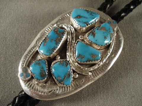 Unique Vintage Zuni Snake Turquoise Silver Bolo Tie