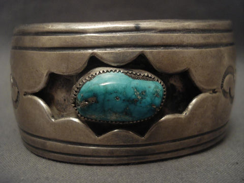 Big And Old Vintage Navajo Starred Shadowbox Silver Bracelet